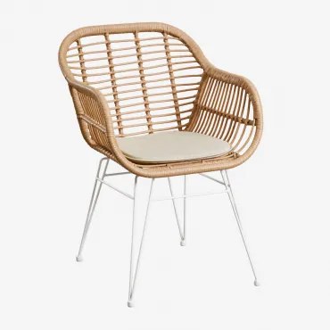 Pack De 2 Cadeiras De Jardim Com Apoios De Braços Em Rattan Sintético Zole Branco & Beige Creme - Sklum