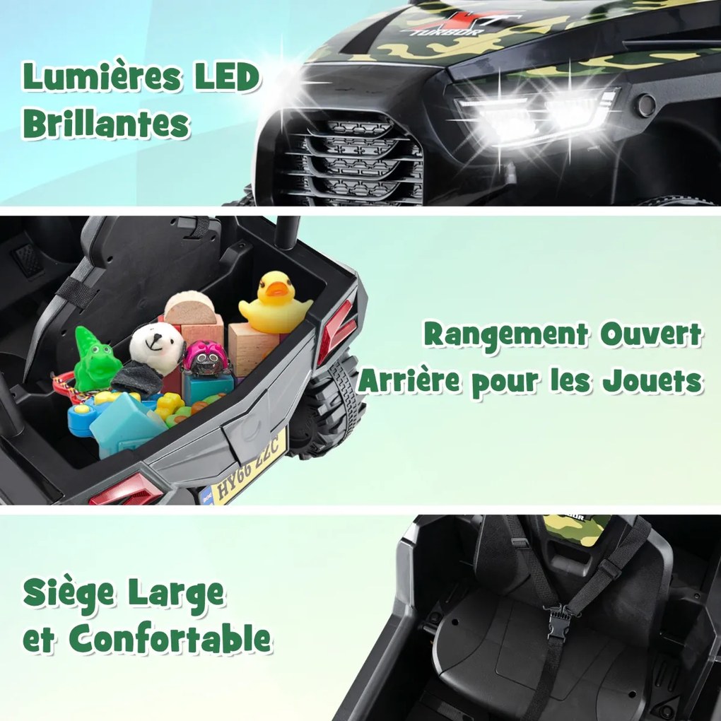 Carro de polícia infantil com alimentação de 12 V, controle remoto, conexão sem fio, buzina musical, sirene e luzes LED piscantes, preto
