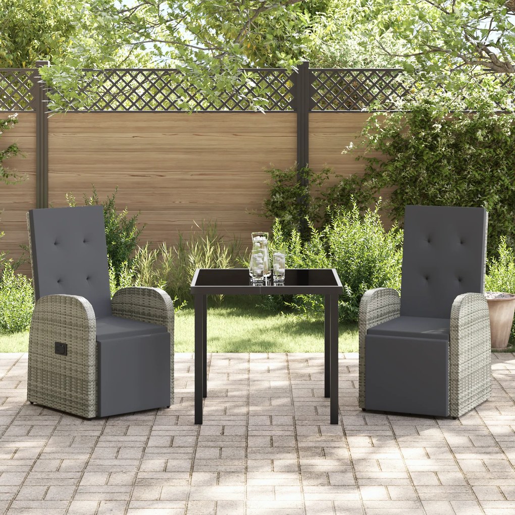 Conjunto de Jantar de Jardim 3 Peças com Almofadas Cinza Rattan PE