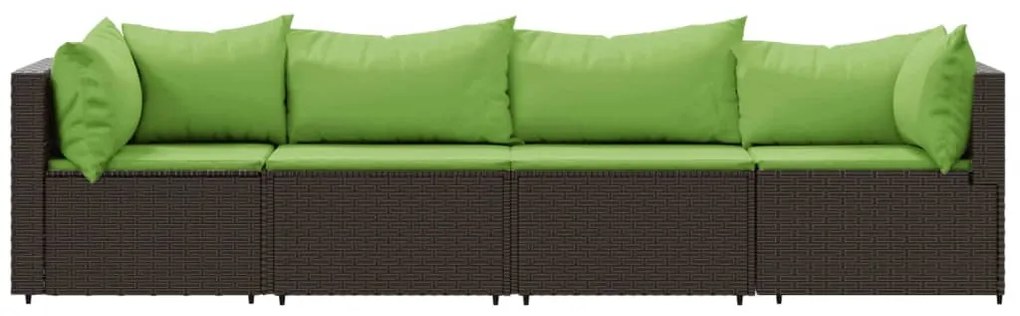 4 pcs conjunto lounge jardim c/ almofadões vime PE castanho