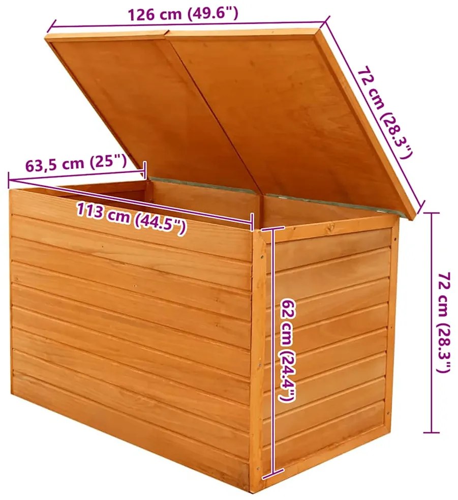 Caixa de arrumação para jardim 126x72x72 cm madeira