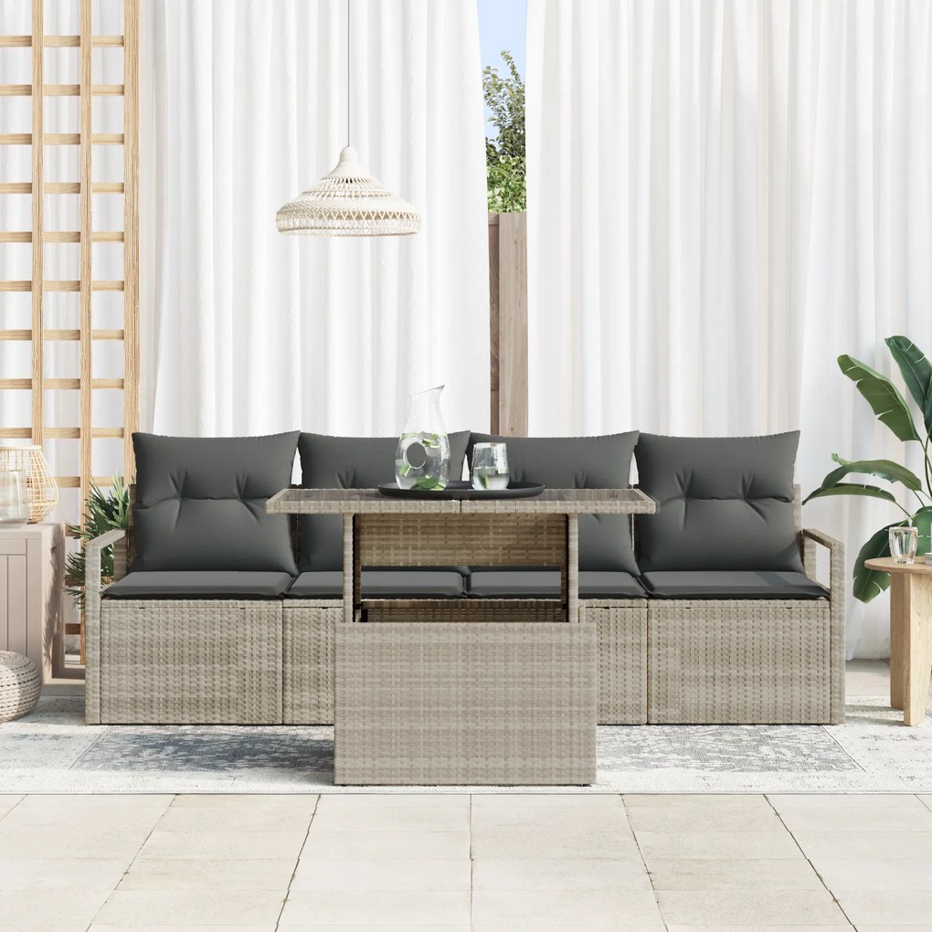 Conjunto de Sofá de Jardim vidaXL de 5 Peças com Almofadas Cinza Claro