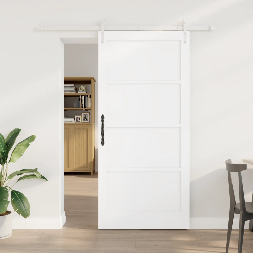 Porta Deslizante vidaXL com Conjunto de Ferragens Branco 93x202 cm Mad