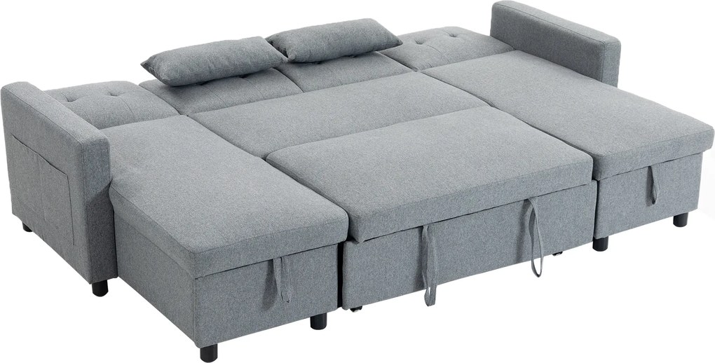 HOMCOM Sofá de canto com função cama e baú em U 4 lugares Sofá com chaiselongue, encosto regulável, aparência linho | Aosom Portugal