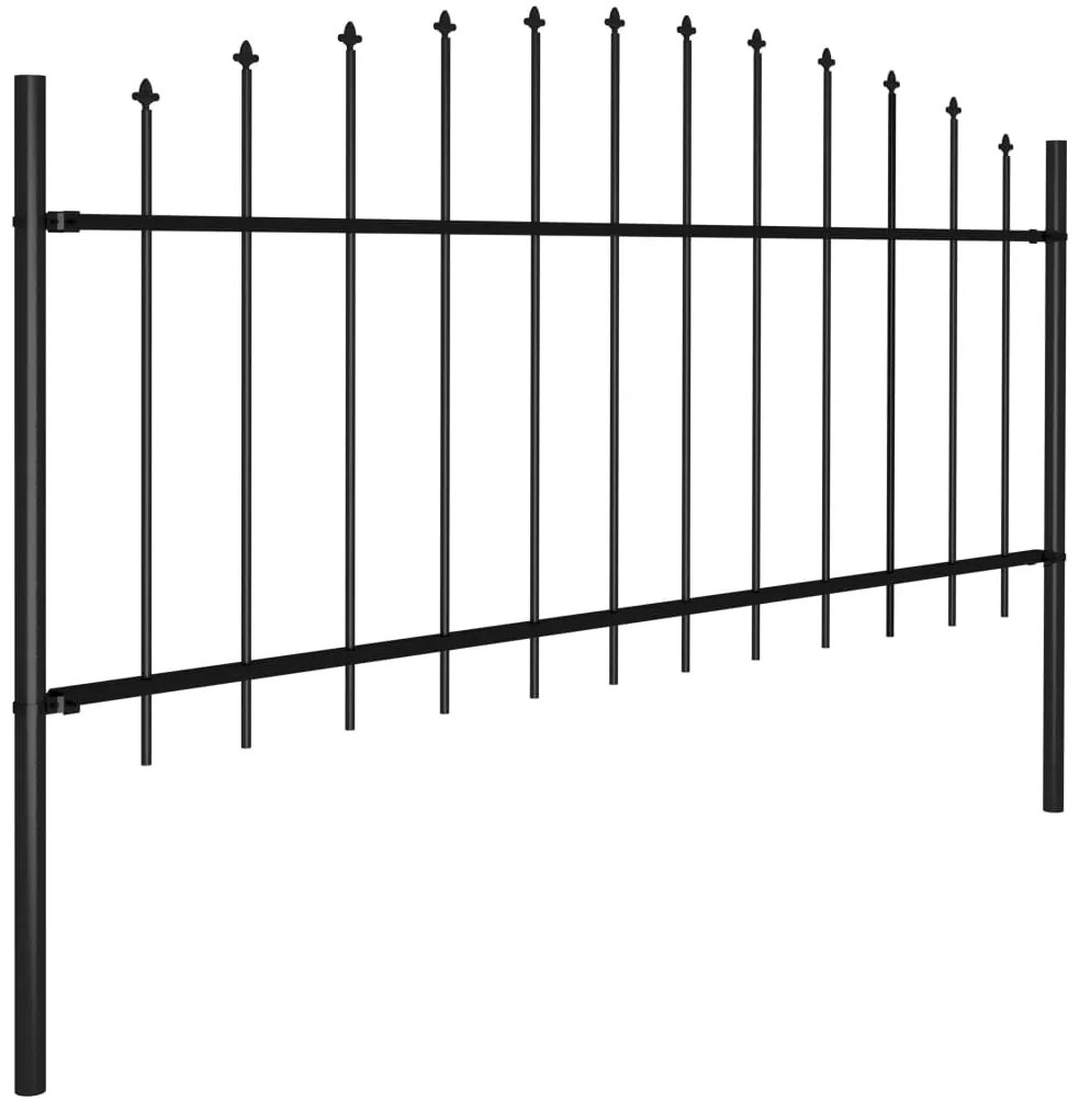 Cerca de jardim com topo em lanças (0,5-0,75)x10,2 m aço preto