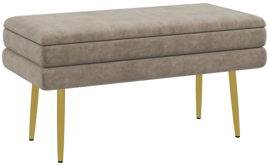 HOMCOM Banco Pé de Cama 30L Banco com Armazenamento para Dormitório Estofado em Veludo 79,5x37,5x43 cm Bege | Aosom Portugal