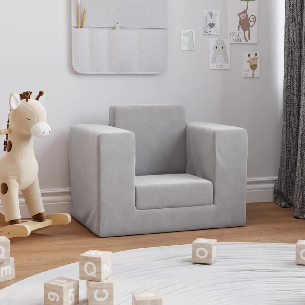 vidaXL Sofá-cama infantil pelúcia macia cinzento-claro