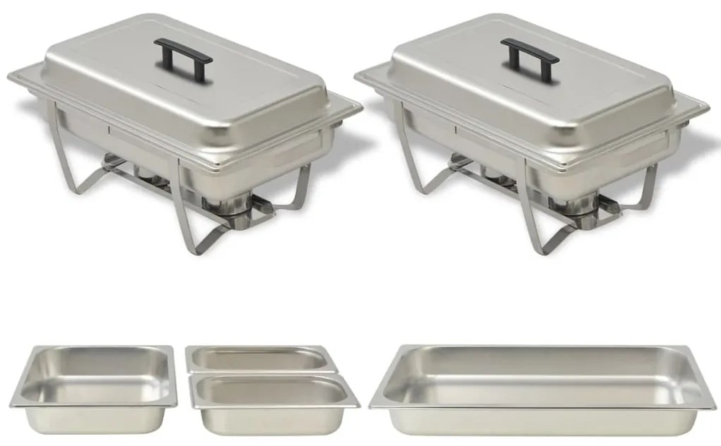 vidaXL Conjunto de rechauds 2 pcs aço inoxidável