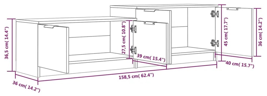 Móvel de TV 158,5x36x45cm derivados de madeira branco brilhante