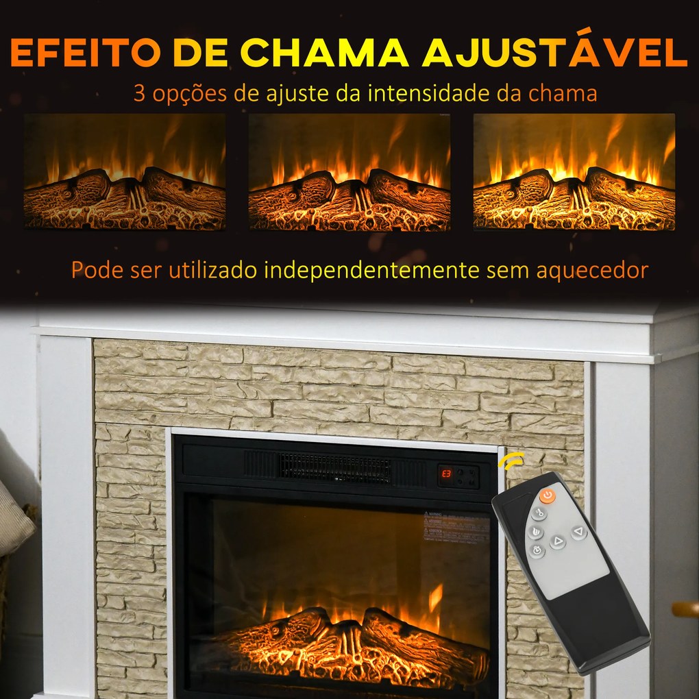 Lareira Elétrica 1800W com Efeito de Chama Temporizador Semanal e Proteção Contra Superaquecimento 120x24x80 cm Branco