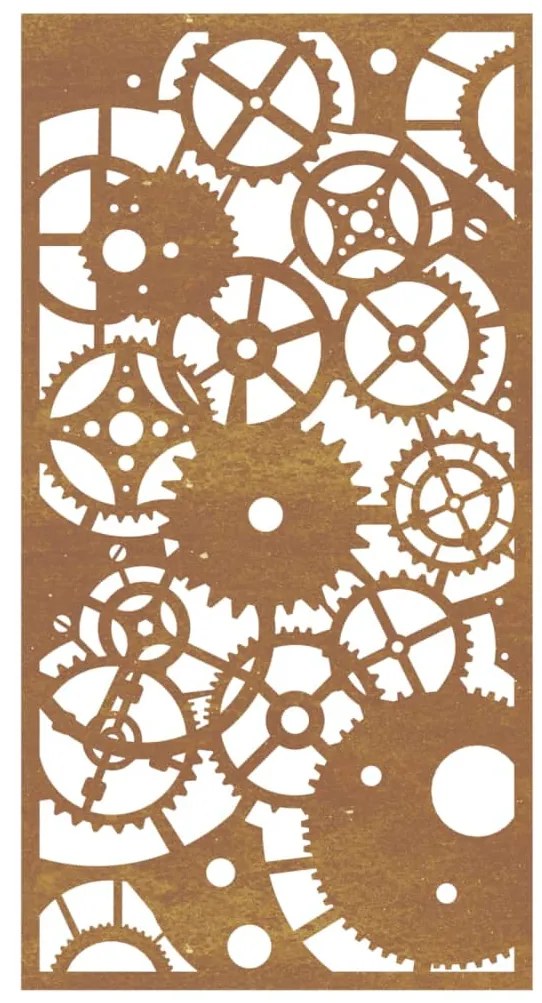 Decoração p/ muro jardim 105x55cm aço corten design engrenagens