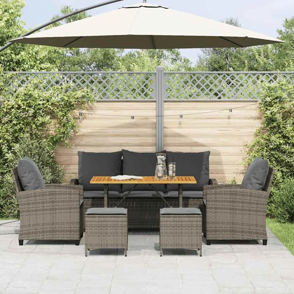 6 pcs conjunto sofás de jardim com almofadões vime cinzento