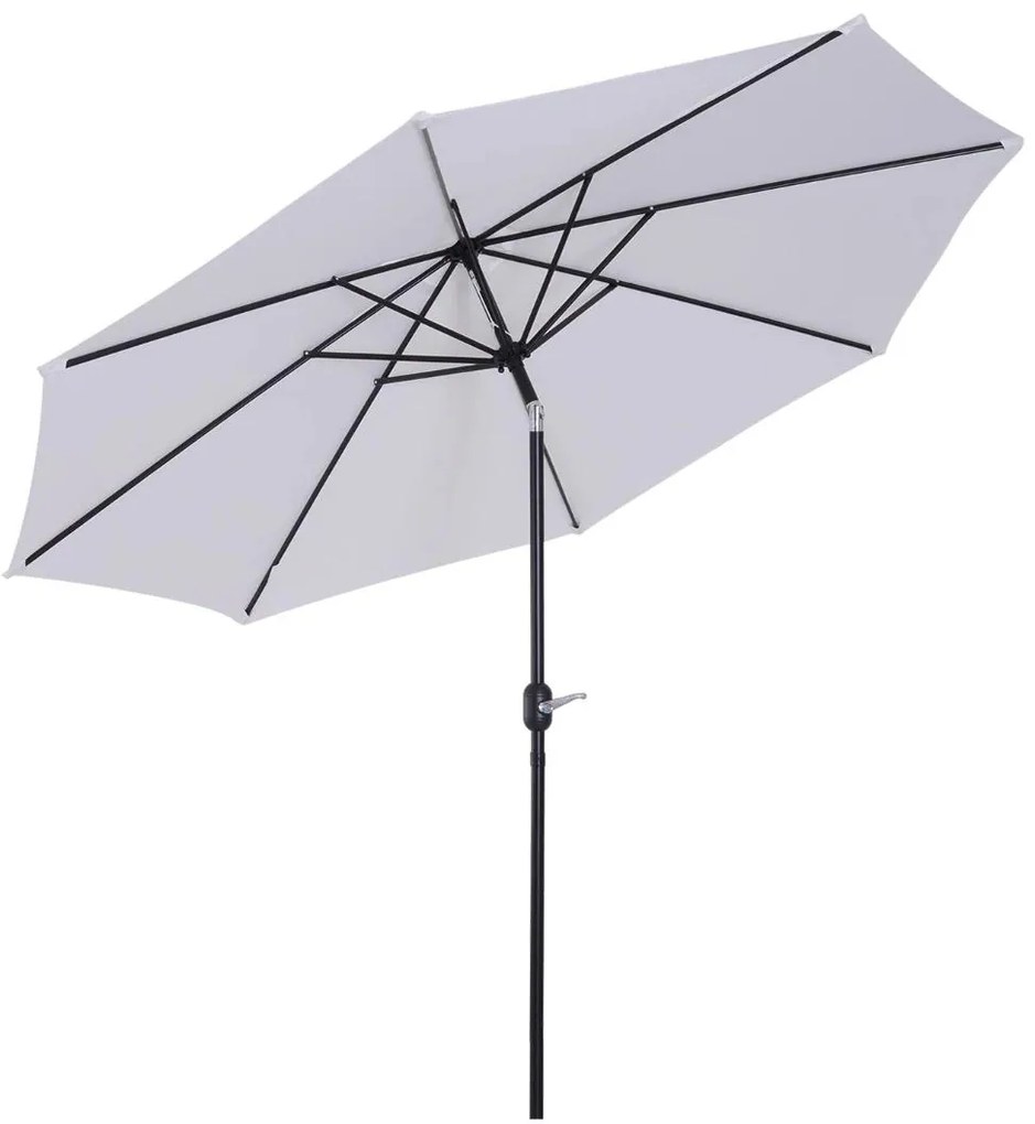 Outsunny Chapéu de Sol de Jardim Ø295x250cm com Manivela Chapéu de Sol Exterior com Mecanismo de Inclinação e Mastro Desmontável de Metal para Terraço Piscina Pátio Branco