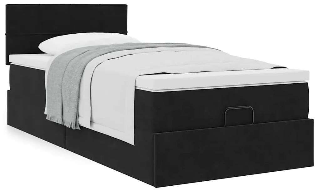 Estrutura de cama otomana vidaXL com colchão preto 100x200cm Veludo