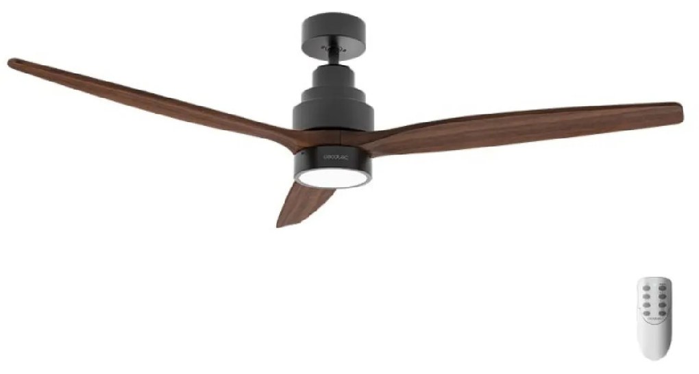 Ventoinha de teto EnergySilence Aero 5300 Black&Wood Design 30 W e 52’’ com motor DC, luz LED, controlo remoto, 6 velocidades, temporizador