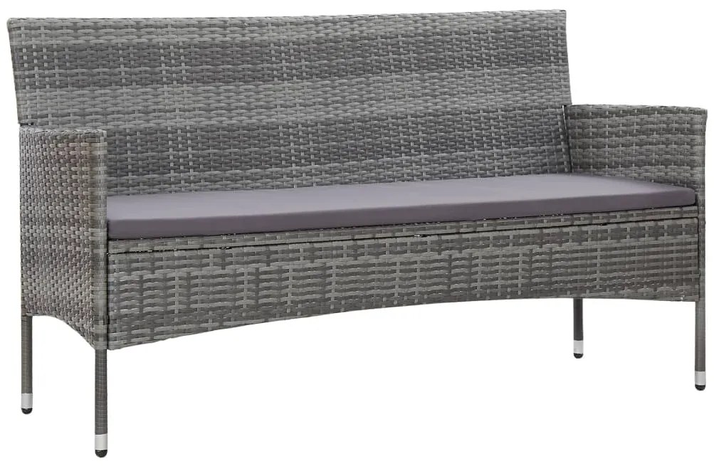 vidaXL Sofá de jardim de 3 lugares com almofadões vime PE cinzento