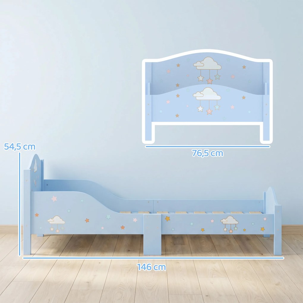 Cama Infantil, 146 x 76,5 x 54,5 cm (COLCHÃO NÃO INCLUIDO), Barreiras de Segurança Elevadas, Azul