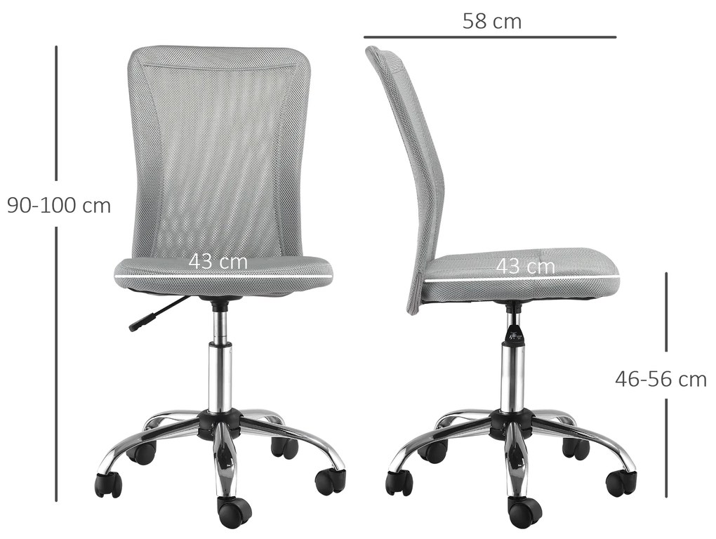 Cadeira de Escritório de Malha Giratória sem Apoio para os Braços com Altura Ajustável Carga 43x58x90-100 cm Cinza