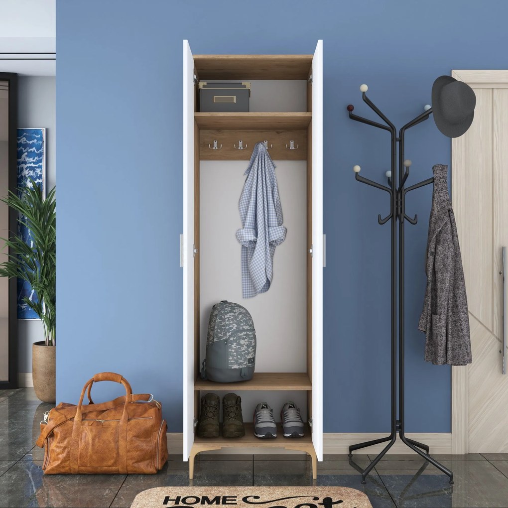 Hall Stand EA111 – Walnut White – 60x198,6x37,5 cm