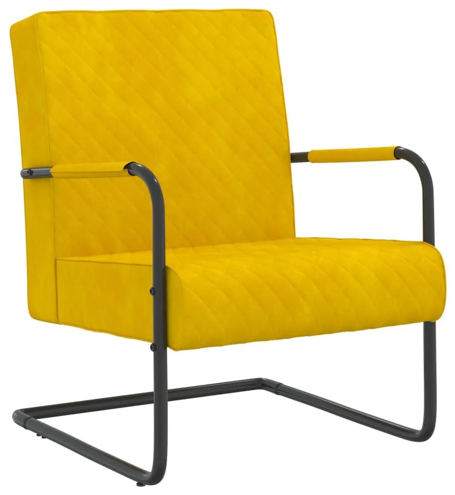Cadeira cantilever veludo amarelo mostarda