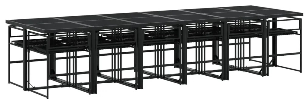 13 pcs conjunto de jantar p/jardim com almofadões vime PE preto