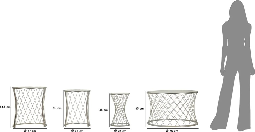 CONJUNTO 4 MESAS NOAH PRATA Ø 70X45-47X54,5-36x50-28x45 CM
