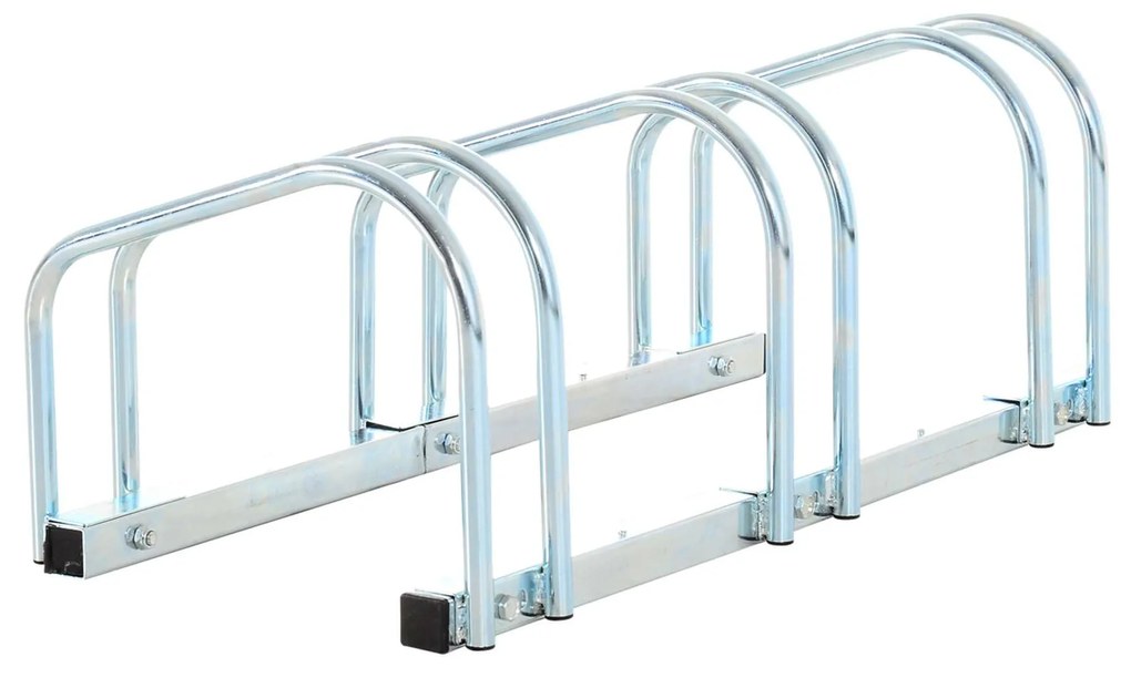 HOMCOM Estacionamento para 3 Bicicletas Suporte de Aço para Estacionar Bicicletas no Chão para Interior e Exterior 76x33x27cm Prata