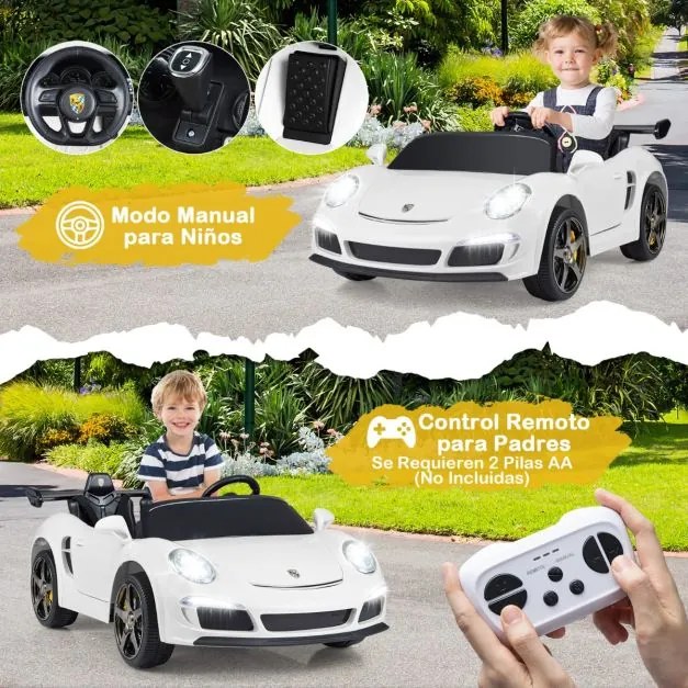 Carro elétrico crianças 12V com controle remoto e 2 lugares para crianças 4X4 com luzes LED e música Branco