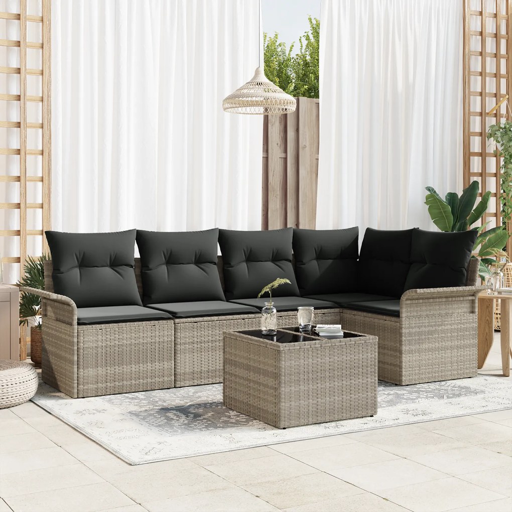 vidaXL Conjunto de Sofá de Jardim com Almofadas Cinza Rattan Polipropileno
