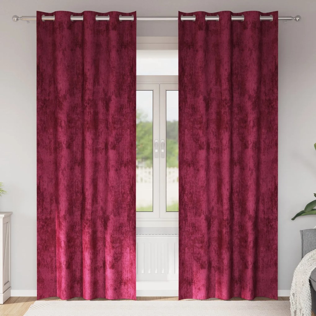 Cortinas de Veludo 2 pcs com Ilhós Vinho 245x140 cm