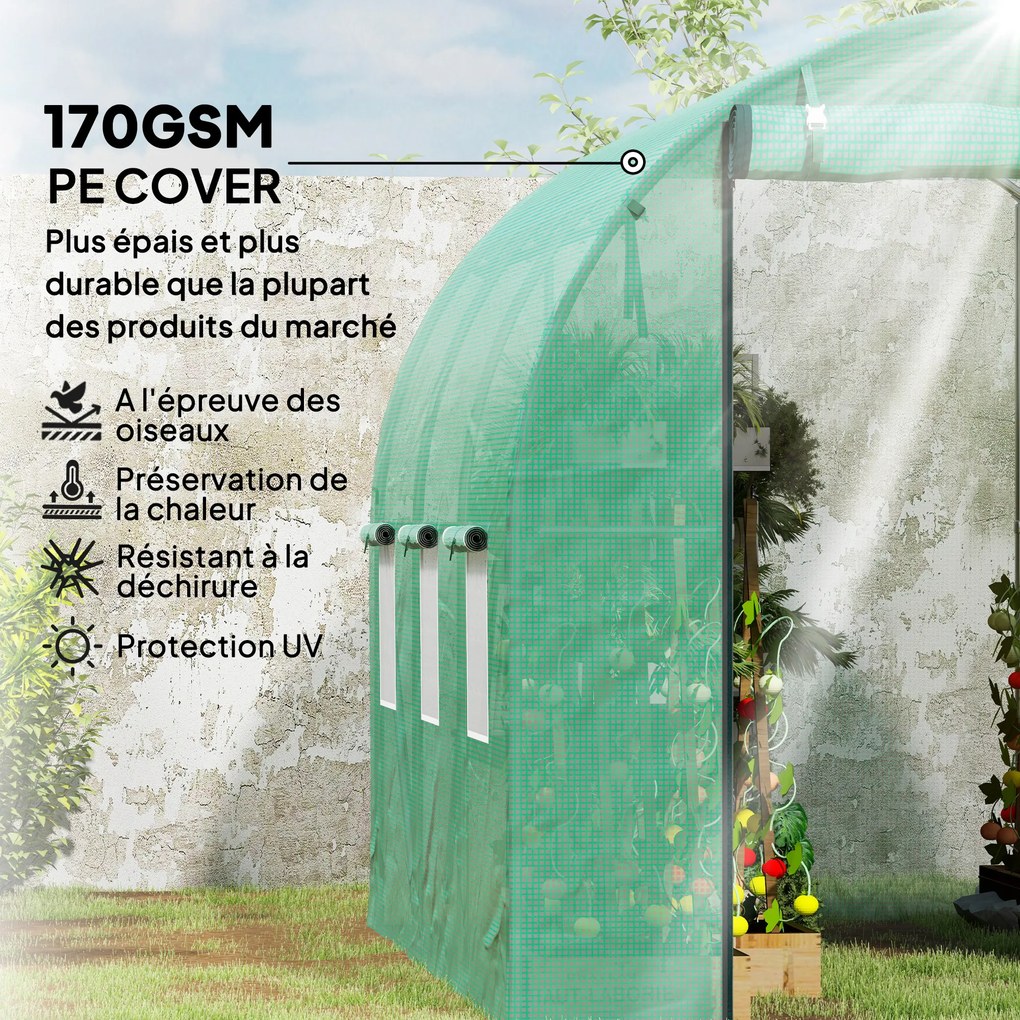 Estufa Túnel de Jardim, 300 x 200 x 195 cm, Cobertura Espessa de 170 g/m², Verde
