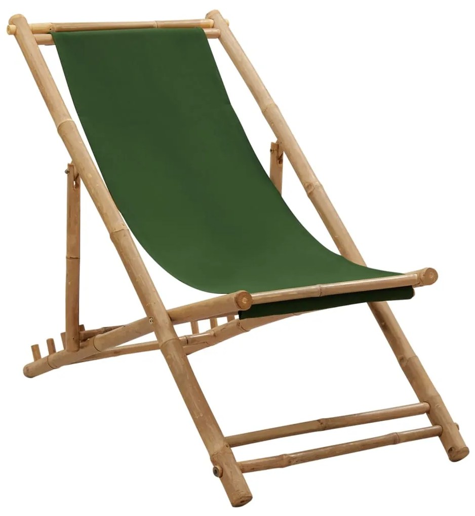 313021 vidaXL Espreguiçadeira de bambu e lona verde