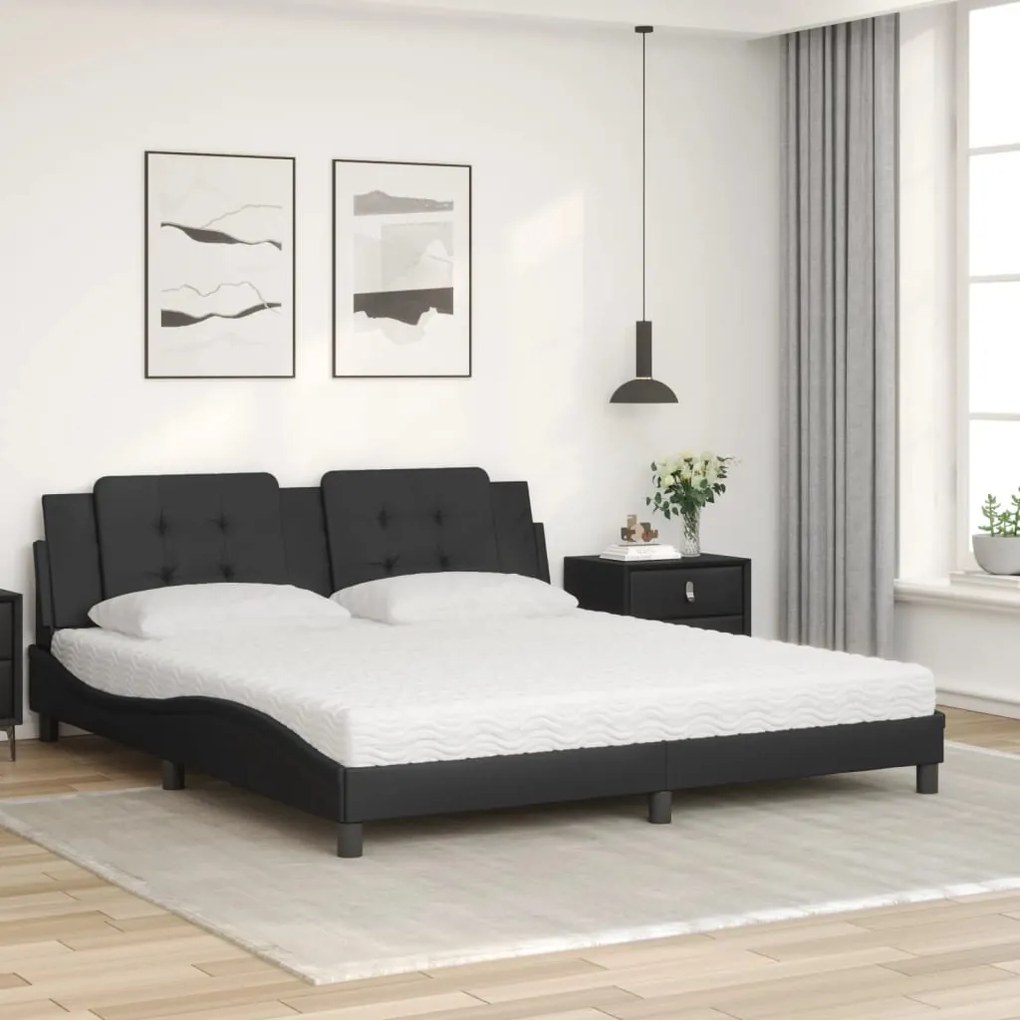 Cama com colchão 180x200 cm couro artificial preto