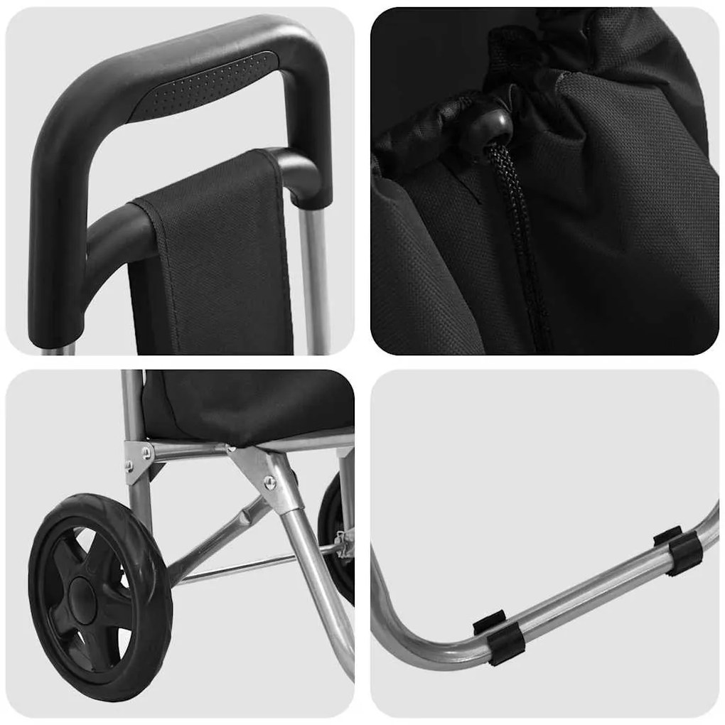 Carrinho de Compras vidaXL com Rodas Preto 35 L
