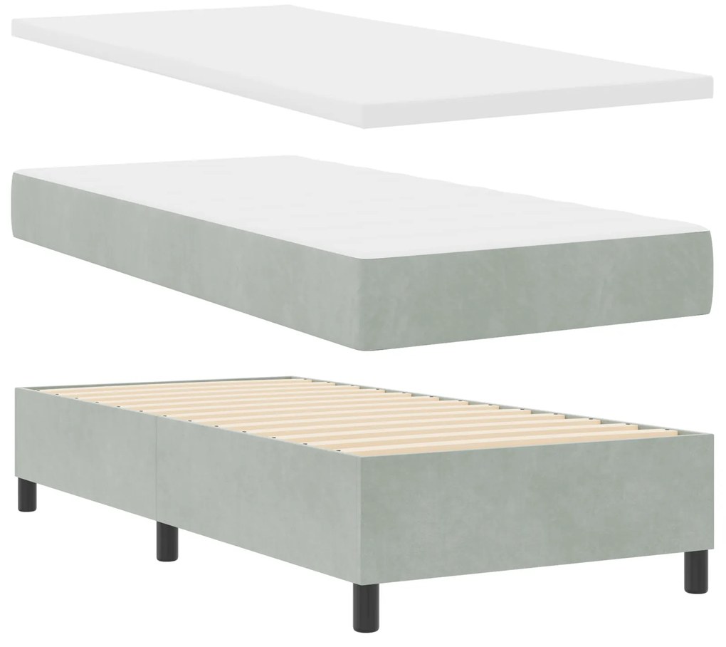 Camas Box Spring vidaXL com Colchão Cinza Claro Solteiro em Veludo