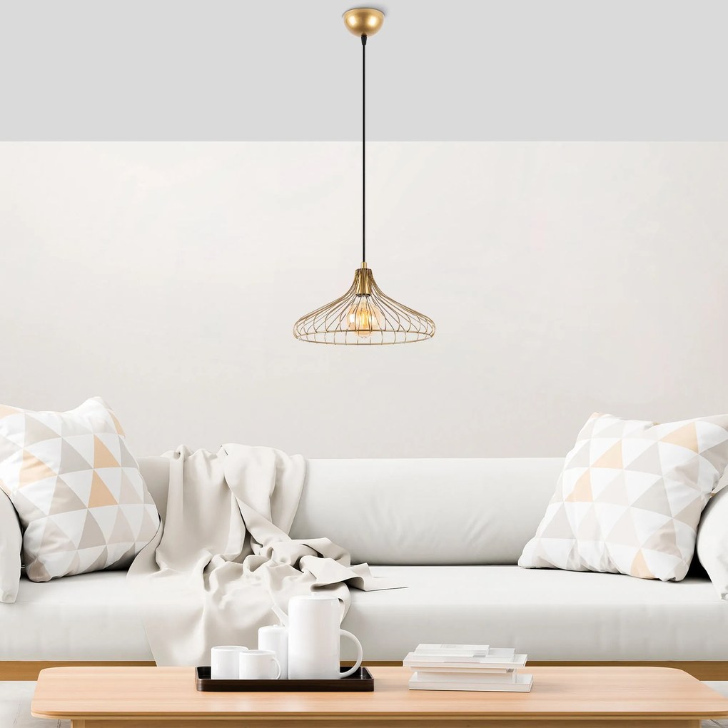 Candeeiro Chandelier Depay – Dourado Brilhante – 36 x 36 x 120 cm