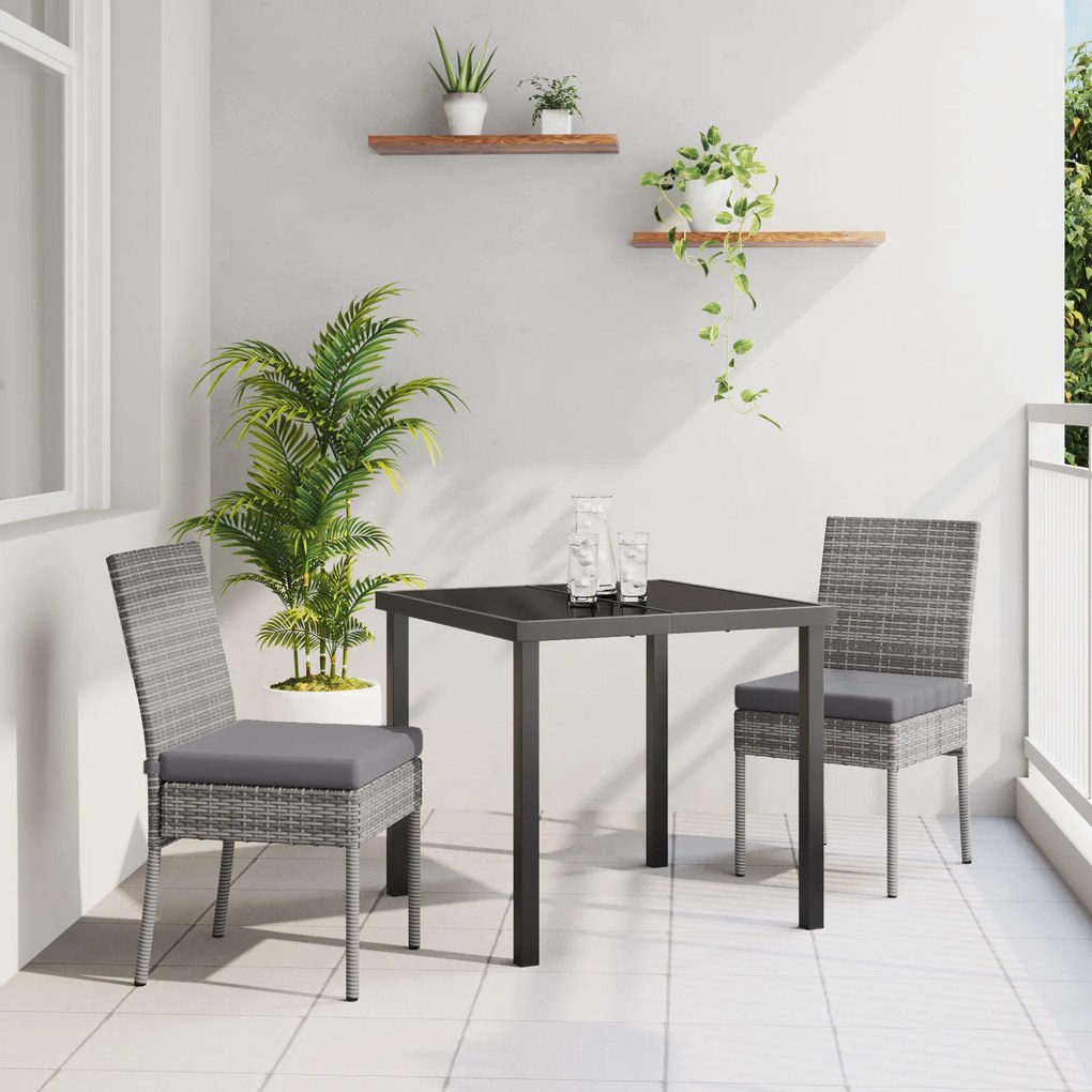 vidaXL Conjunto de Jantar de Jardim 3 Peças Cinza Poliratan
