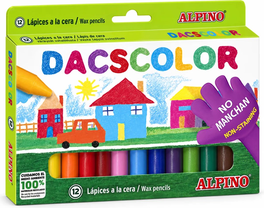 Lápis de Cera Dacs Alpino – 12 Unidades, Formato Redondo