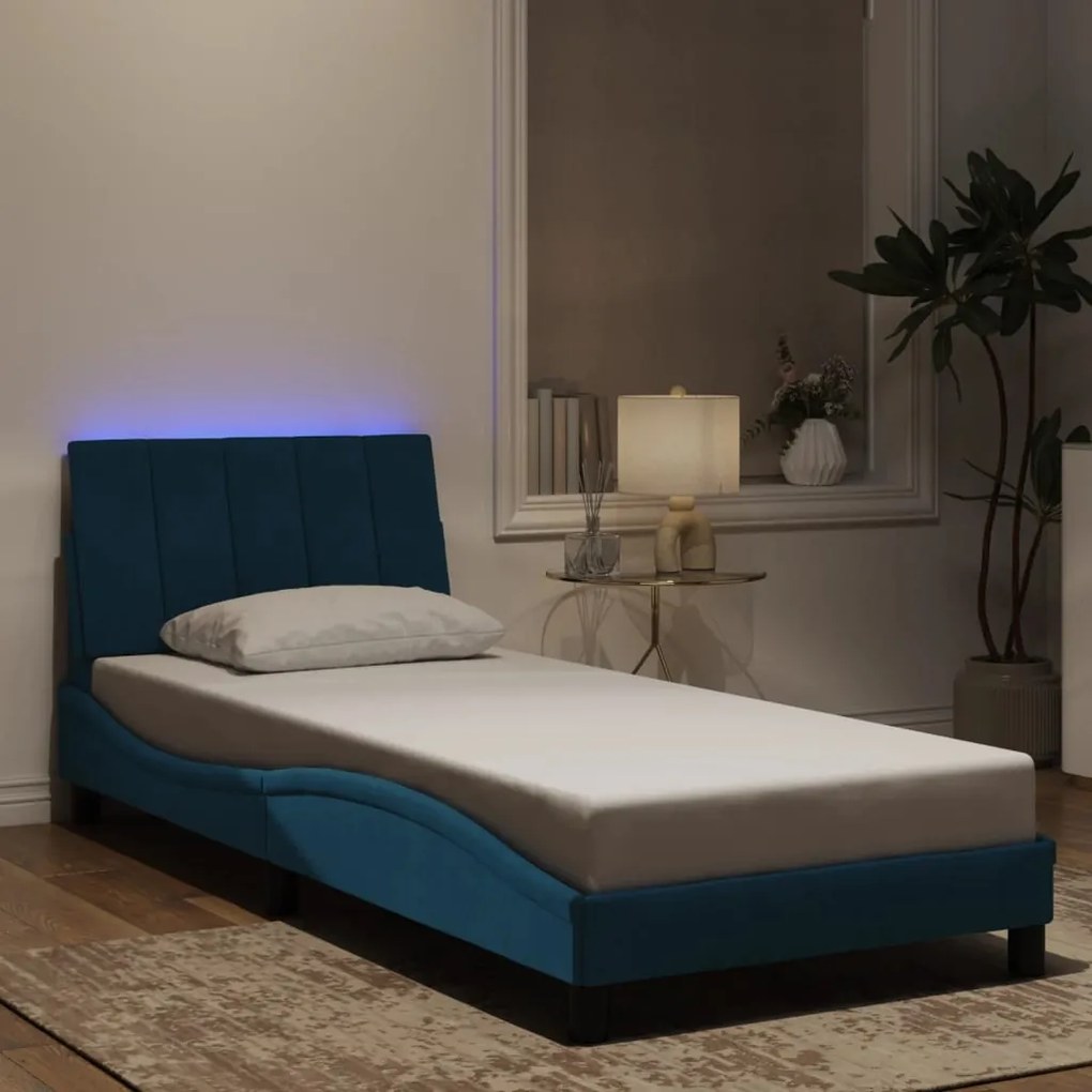 Estrutura de cama c/ luzes LED 80x200 cm veludo azul