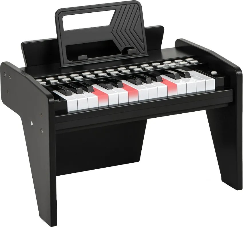 Teclado de piano para crianças 38 x 23 x 27 cm com 25 teclas digital em madeira com velocidade e volume ajustáveis Modo de ensino Preto