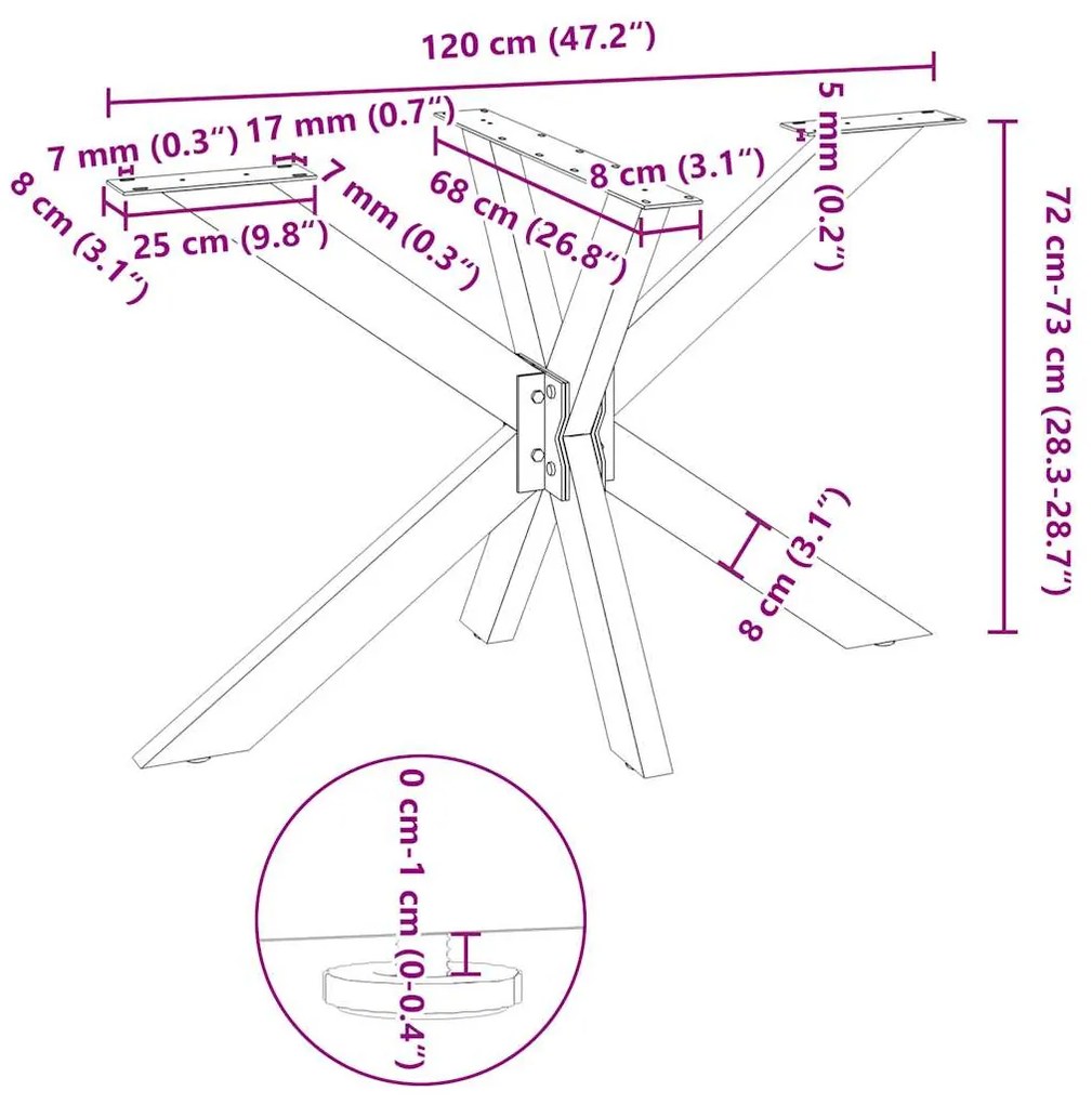 Pé de mesa de jantar em formato de aranha, antracite, 120x68x(72-73) c