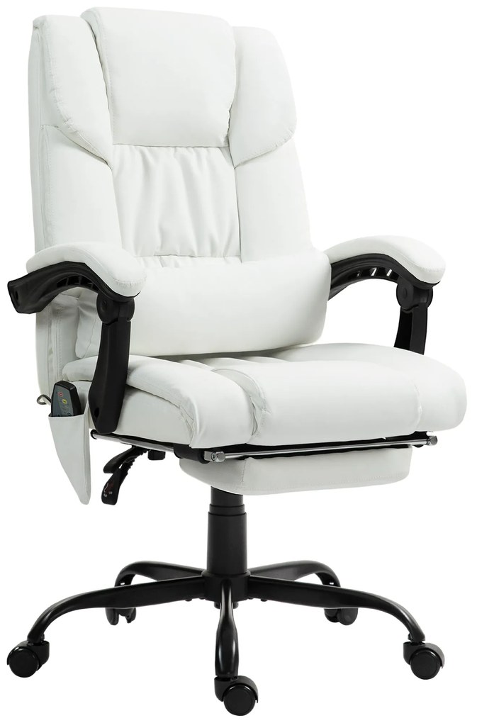 Cadeira de Escritório com Massagem de 6 Pontos Encosto Alto Reclinável Apoio para Pés e Controlo Remoto 66x75x112-122 cm Branco