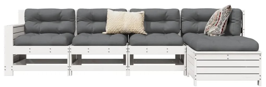 vidaXL 5 pcs conjunto de sofás de jardim madeira pinho maciça branco