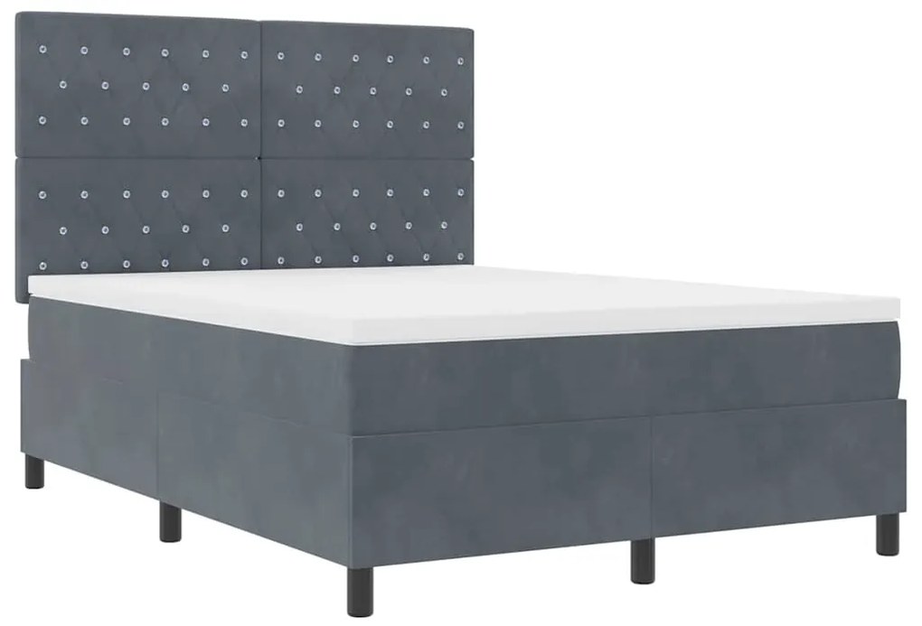 Cama Box Spring vidaXL com Colchão e LED Cinza Escuro 140x200 cm Velud