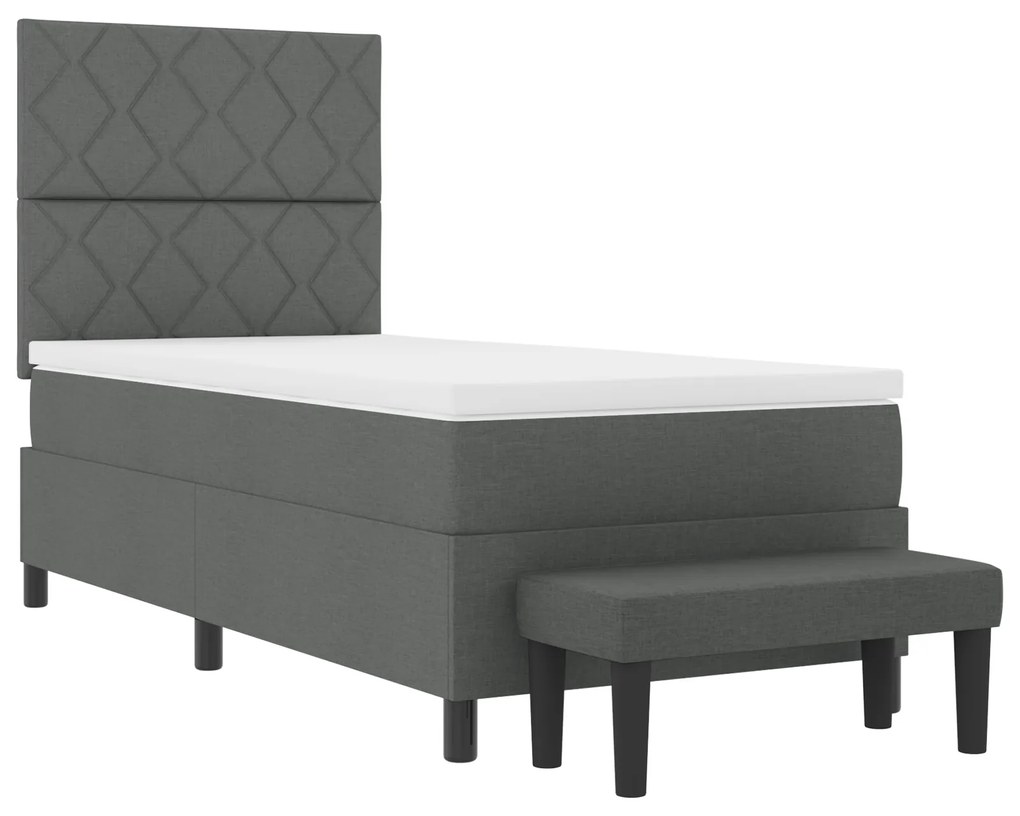Cama Box Spring com Colchão & Banco Cinza Escuro 90x200 cm Tecido