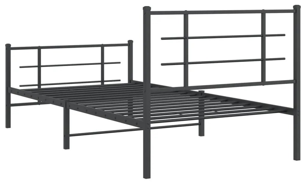 Estrutura de cama com cabeceira e pés 107x203 cm metal preto