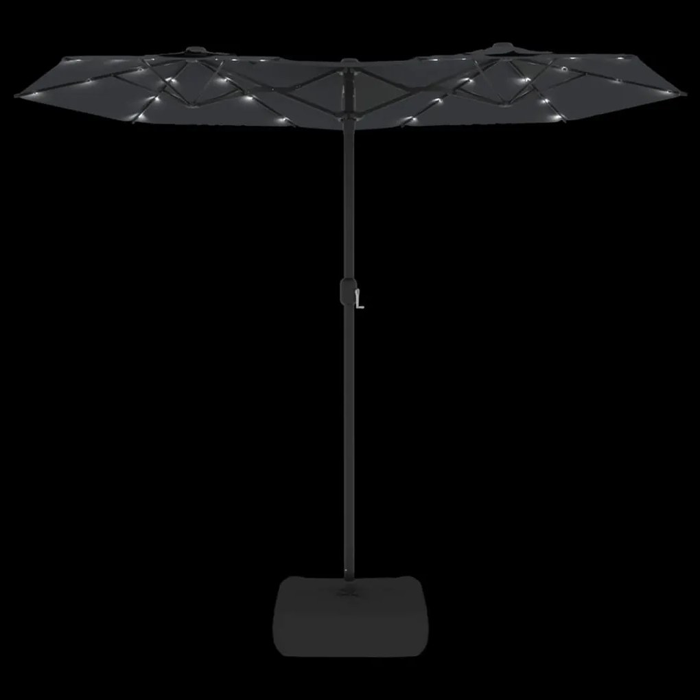 Guarda-sol de jardim c/ cabeça dupla/luzes LED 316x240 cm preto