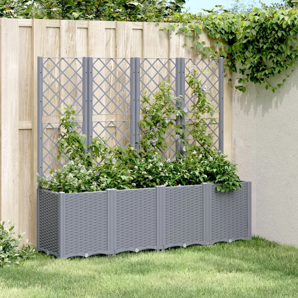 vidaXL Vaso/floreira de jardim c/ treliça 160x40x140 cm PP cinzento azul