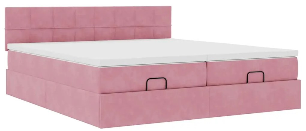 Estrutura de cama otomana com colchões 180x200 cm veludo rosa