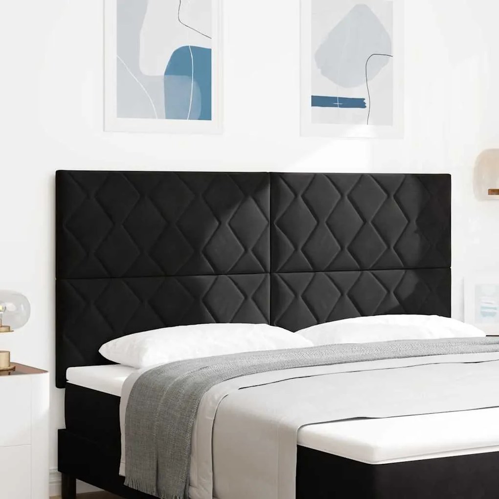 vidaXL Cabeceira LED Design Diamond Blocks Preta 180 cm em Veludo